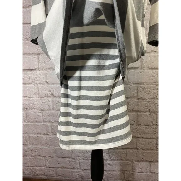 GARNET HILL Women S Double Layer Knit Dress Gray White Stripe Tunic Stretch 9159 - Picture 6 of 8